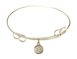 7 1/2 inch Round Double Loop Hamilton Gold Bangle Bracelet with a 14kt Gold Filled Guardian Angel charm.