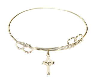 7 1/2 inch Round Double Loop Hamilton Gold Bangle Bracelet with a 14kt Gold Filled Cross charm.