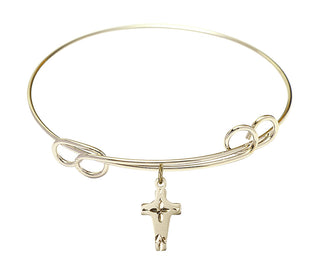 7 1/2 inch Round Double Loop Hamilton Gold Bangle Bracelet with a 14kt Gold Filled Cross charm.