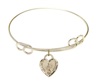 7 1/2 inch Round Double Loop Hamilton Gold Bangle Bracelet with a 14kt Gold Filled Our Lady of Guadalupe Heart charm.