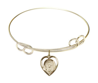 7 1/2 inch Round Double Loop Hamilton Gold Bangle Bracelet with a 14kt Gold Filled Scapular charm.