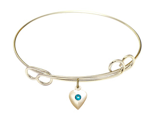 7 1/2 inch Round Double Loop Hamilton Gold Bangle Bracelet with a 14kt Gold Filled Heart charm.