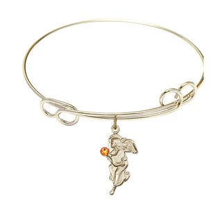 7 1/2 inch Round Double Loop Hamilton Gold Bangle Bracelet with a 14kt Gold Filled Guardian Angel charm.