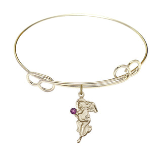 7 1/2 inch Round Double Loop Hamilton Gold Bangle Bracelet with a 14kt Gold Filled Guardian Angel charm.