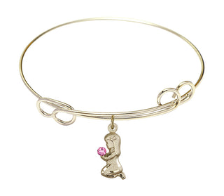 7 1/2 inch Round Double Loop Hamilton Gold Bangle Bracelet with a 14kt Gold Filled Praying Girl charm.