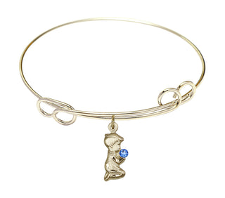 7 1/2 inch Round Double Loop Hamilton Gold Bangle Bracelet with a 14kt Gold Filled Praying Boy charm.