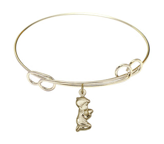 7 1/2 inch Round Double Loop Hamilton Gold Bangle Bracelet with a 14kt Gold Filled Praying Boy charm.