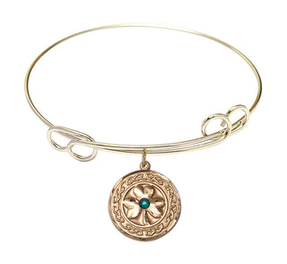 7 1/2 inch Round Double Loop Hamilton Gold Bangle Bracelet with a 14kt Gold Filled Shamrock with Celtic Border charm.