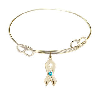 7 1/2 inch Round Double Loop Hamilton Gold Bangle Bracelet with a 14kt Gold Filled Cancer Awareness charm.