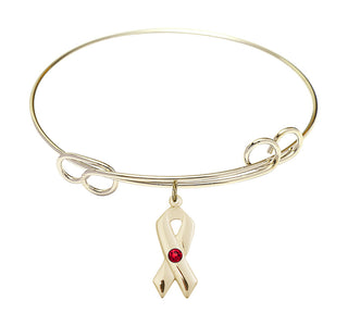 7 1/2 inch Round Double Loop Hamilton Gold Bangle Bracelet with a 14kt Gold Filled Cancer Awareness charm.