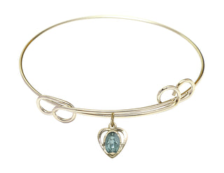 7 1/2 inch Round Double Loop Hamilton Gold Bangle Bracelet with a 14kt Gold Filled Miraculous Heart charm.