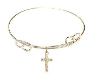 7 1/2 inch Round Double Loop Hamilton Gold Bangle Bracelet with a 14kt Gold Filled Crucifix charm.
