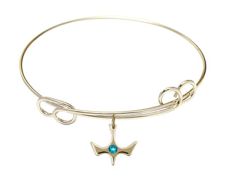 7 1/2 inch Round Double Loop Hamilton Gold Bangle Bracelet with a 14kt Gold Filled Holy Spirit charm.