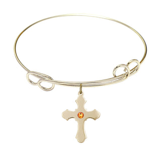 7 1/2 inch Round Double Loop Hamilton Gold Bangle Bracelet with a 14kt Gold Filled Cross charm.