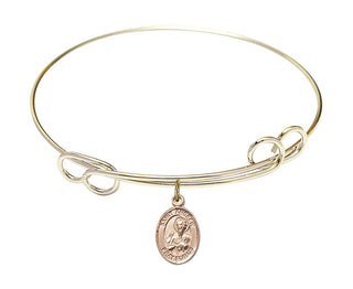 7 1/2 inch Round Double Loop Hamilton Gold Bangle Bracelet with a 14kt Gold Filled Saint Andrew the Apostle charm. Engraved Catholic Saint Jewelry