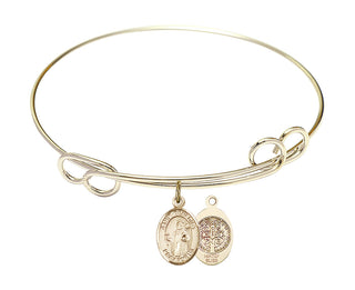 7 1/2 inch Round Double Loop Hamilton Gold Bangle Bracelet with a 14kt Gold Filled Saint Benedict charm.