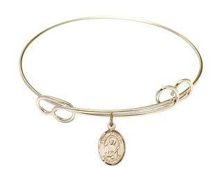 7 1/2 inch Round Double Loop Hamilton Gold Bangle Bracelet with a 14kt Gold Filled Saint Camillus of Lellis charm. Engraved Catholic Saint Jewelry