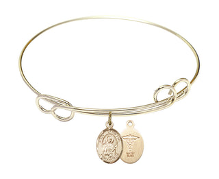 7 1/2 inch Round Double Loop Hamilton Gold Bangle Bracelet with a 14kt Gold Filled Saint Camillus of Lellis/Doctors charm.