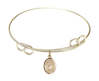 7 1/2 inch Round Double Loop Hamilton Gold Bangle Bracelet with a 14kt Gold Filled Saint Christopher charm. Engraved Catholic Saint Jewelry