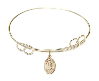 7 1/2 inch Round Double Loop Hamilton Gold Bangle Bracelet with a 14kt Gold Filled Saint Dominic de Guzman charm. Engraved Catholic Saint Jewelry