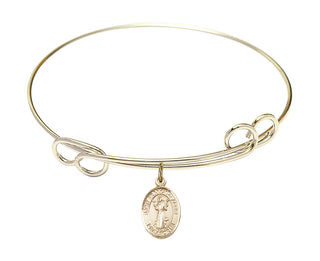 7 1/2 inch Round Double Loop Hamilton Gold Bangle Bracelet with a 14kt Gold Filled Saint Francis of Assisi charm. Engraved Catholic Saint Jewelry