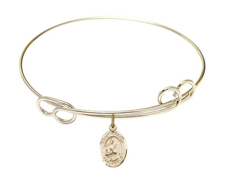7 1/2 inch Round Double Loop Hamilton Gold Bangle Bracelet with a 14kt Gold Filled Saint Gerard Majella charm. Engraved Catholic Saint Jewelry