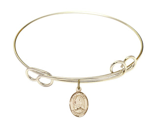 7 1/2 inch Round Double Loop Hamilton Gold Bangle Bracelet with a 14kt Gold Filled Saint Emily de Vialar charm. Engraved Catholic Saint Jewelry