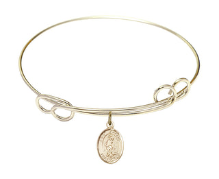 7 1/2 inch Round Double Loop Hamilton Gold Bangle Bracelet with a 14kt Gold Filled Saint Lazarus charm. Engraved Catholic Saint Jewelry