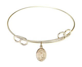 7 1/2 inch Round Double Loop Hamilton Gold Bangle Bracelet with a 14kt Gold Filled Saint Kilian charm. Engraved Catholic Saint Jewelry
