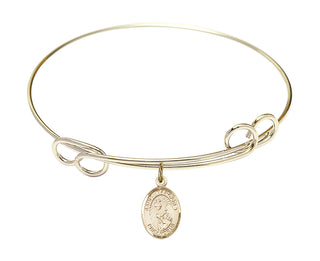7 1/2 inch Round Double Loop Hamilton Gold Bangle Bracelet with a 14kt Gold Filled Saint Margaret Mary Alacoque charm. Engraved Catholic Saint Jewelry