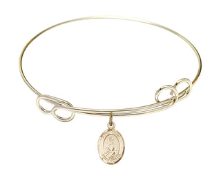 7 1/2 inch Round Double Loop Hamilton Gold Bangle Bracelet with a 14kt Gold Filled Saint Louis charm. Engraved Catholic Saint Jewelry