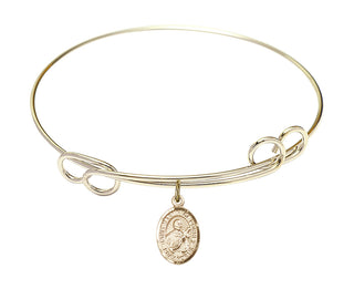 7 1/2 inch Round Double Loop Hamilton Gold Bangle Bracelet with a 14kt Gold Filled Saint Martin de Porres charm. Engraved Catholic Saint Jewelry