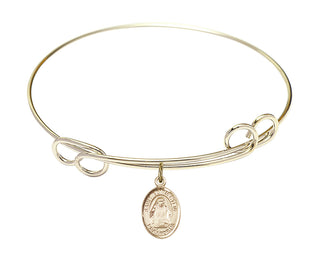 7 1/2 inch Round Double Loop Hamilton Gold Bangle Bracelet with a 14kt Gold Filled Saint Edith Stein charm. Engraved Catholic Saint Jewelry