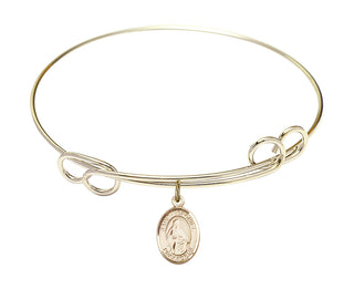 7 1/2 inch Round Double Loop Hamilton Gold Bangle Bracelet with a 14kt Gold Filled Saint Veronica charm. Engraved Catholic Saint Jewelry