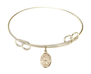 7 1/2 inch Round Double Loop Hamilton Gold Bangle Bracelet with a 14kt Gold Filled Saint Julie Billiart charm.