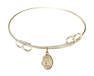 7 1/2 inch Round Double Loop Hamilton Gold Bangle Bracelet with a 14kt Gold Filled Saint Valentine of Rome charm. Engraved Catholic Saint Jewelry