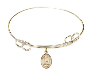 7 1/2 inch Round Double Loop Hamilton Gold Bangle Bracelet with a 14kt Gold Filled Saint Walburga charm. Engraved Catholic Saint Jewelry