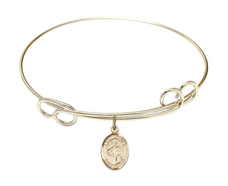 7 1/2 inch Round Double Loop Hamilton Gold Bangle Bracelet with a 14kt Gold Filled Saint Ursula charm. Engraved Catholic Saint Jewelry