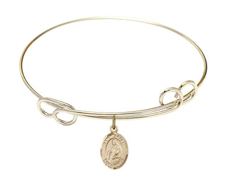 7 1/2 inch Round Double Loop Hamilton Gold Bangle Bracelet with a 14kt Gold Filled Saint Agnes of Rome charm. Engraved Catholic Saint Jewelry