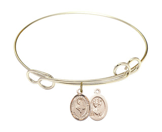 7 1/2 inch Round Double Loop Hamilton Gold Bangle Bracelet with a 14kt Gold Filled Saint Christopher/Dance charm.