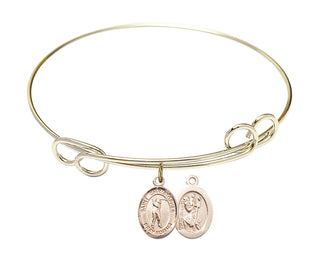 7 1/2 inch Round Double Loop Hamilton Gold Bangle Bracelet with a 14kt Gold Filled Saint Christopher/Golf charm.
