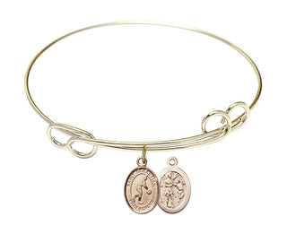 7 1/2 inch Round Double Loop Hamilton Gold Bangle Bracelet with a 14kt Gold Filled Saint Sebastian/Basketball charm.
