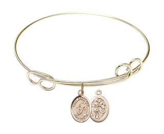 7 1/2 inch Round Double Loop Hamilton Gold Bangle Bracelet with a 14kt Gold Filled Saint Sebastian/Soccer charm.