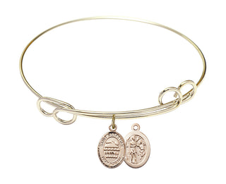 7 1/2 inch Round Double Loop Hamilton Gold Bangle Bracelet with a 14kt Gold Filled Saint Sebastian/Swimming charm.