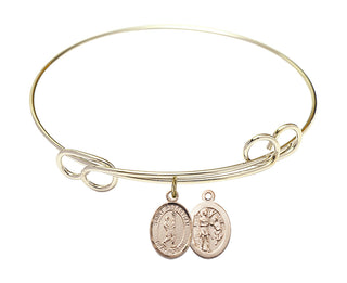 7 1/2 inch Round Double Loop Hamilton Gold Bangle Bracelet with a 14kt Gold Filled Saint Sebastian/Lacrosse charm.