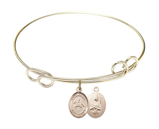 7 1/2 inch Round Double Loop Hamilton Gold Bangle Bracelet with a 14kt Gold Filled Saint Kateri/Equestrian charm.