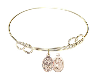 7 1/2 inch Round Double Loop Hamilton Gold Bangle Bracelet with a 14kt Gold Filled Saint Christopher / Field Hockey charm.