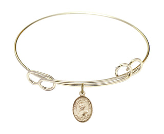 7 1/2 inch Round Double Loop Hamilton Gold Bangle Bracelet with a 14kt Gold Filled Saint John Neumann charm. Engraved Catholic Saint Jewelry