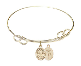 7 1/2 inch Round Double Loop Hamilton Gold Bangle Bracelet with a 14kt Gold Filled Saint John Paul II charm.