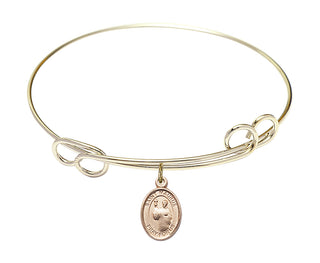 7 1/2 inch Round Double Loop Hamilton Gold Bangle Bracelet with a 14kt Gold Filled Saint Maurus charm. Engraved Catholic Saint Jewelry